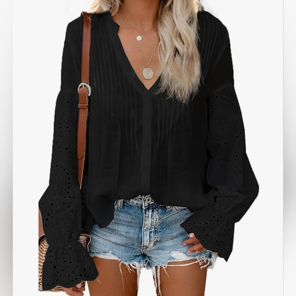 Canikat Tops - NWOT Womens Lace Sleeve Button Down Blouse